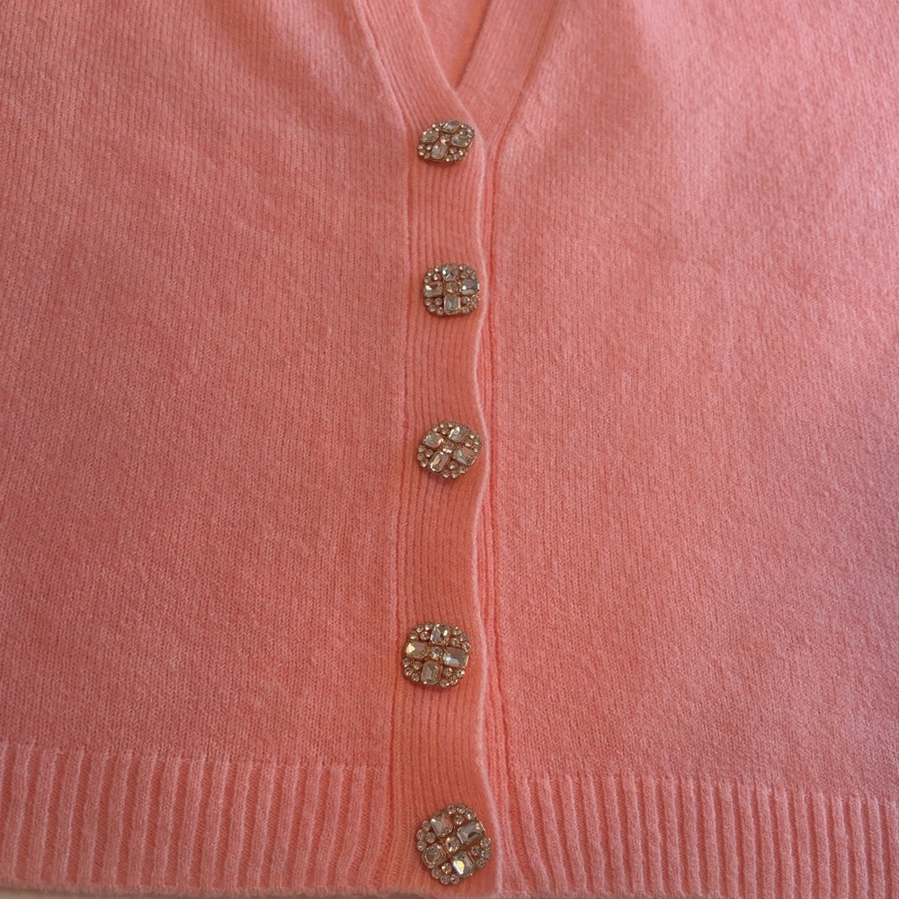 CeCe • Valentine Pink Sweater or Reversible Cardigan with Rhinestone Buttons - Picture 10 of 11